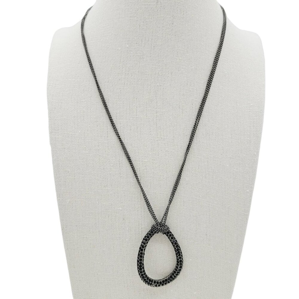 Lia Sophia Tina Necklace Black Rhinestone Encrusted Wavy Teardrop Pendant